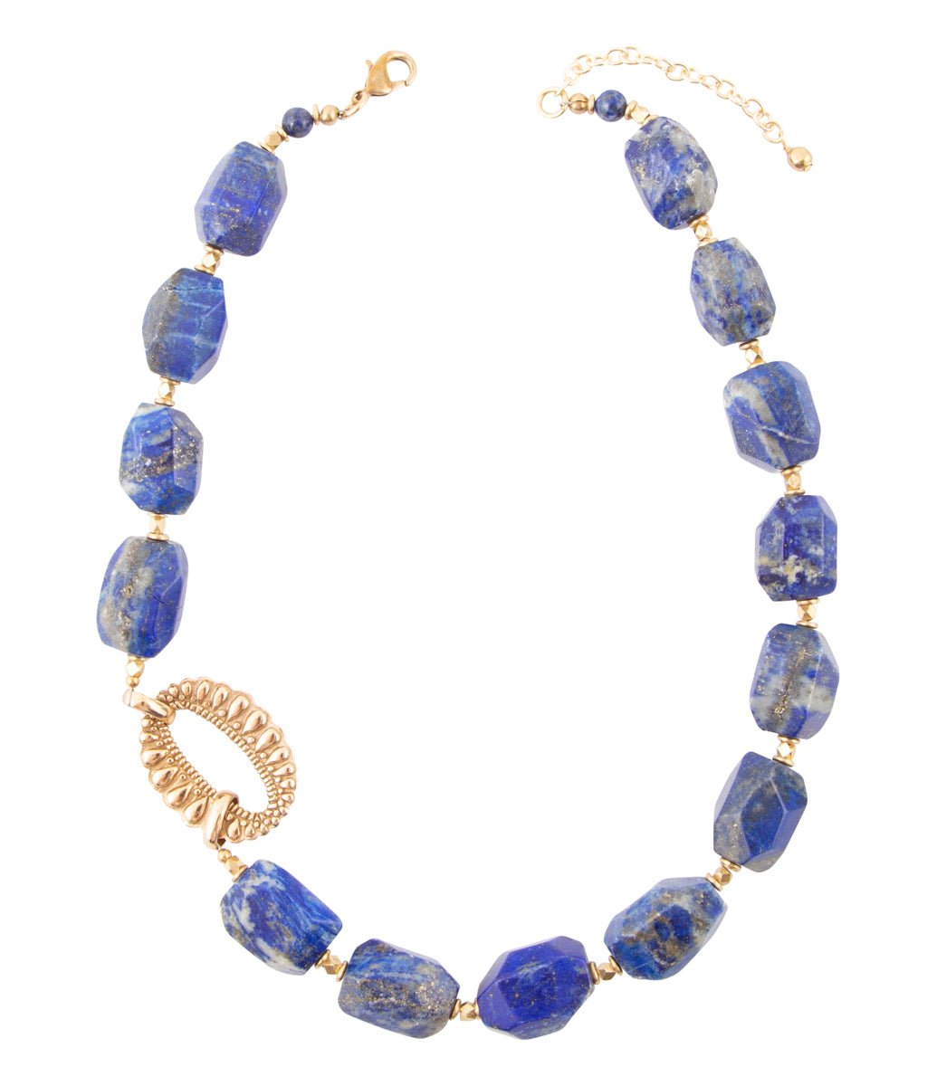 Chunky Blue Lapis Station Golden Necklace - ThisandThatShoppe