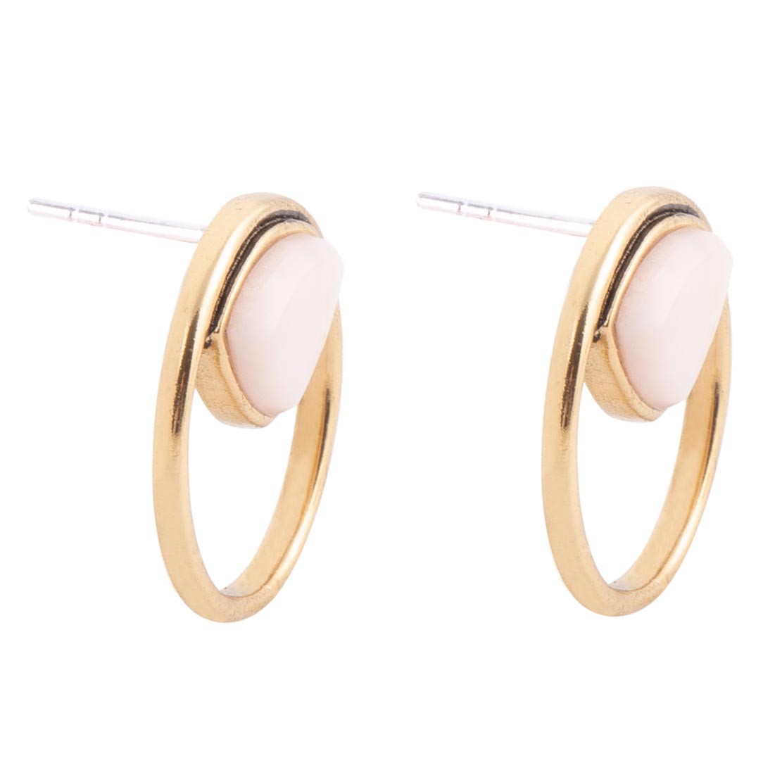 Circle Pink Opal and Golden Bronze Post Stud Earrings - ThisandThatShoppe