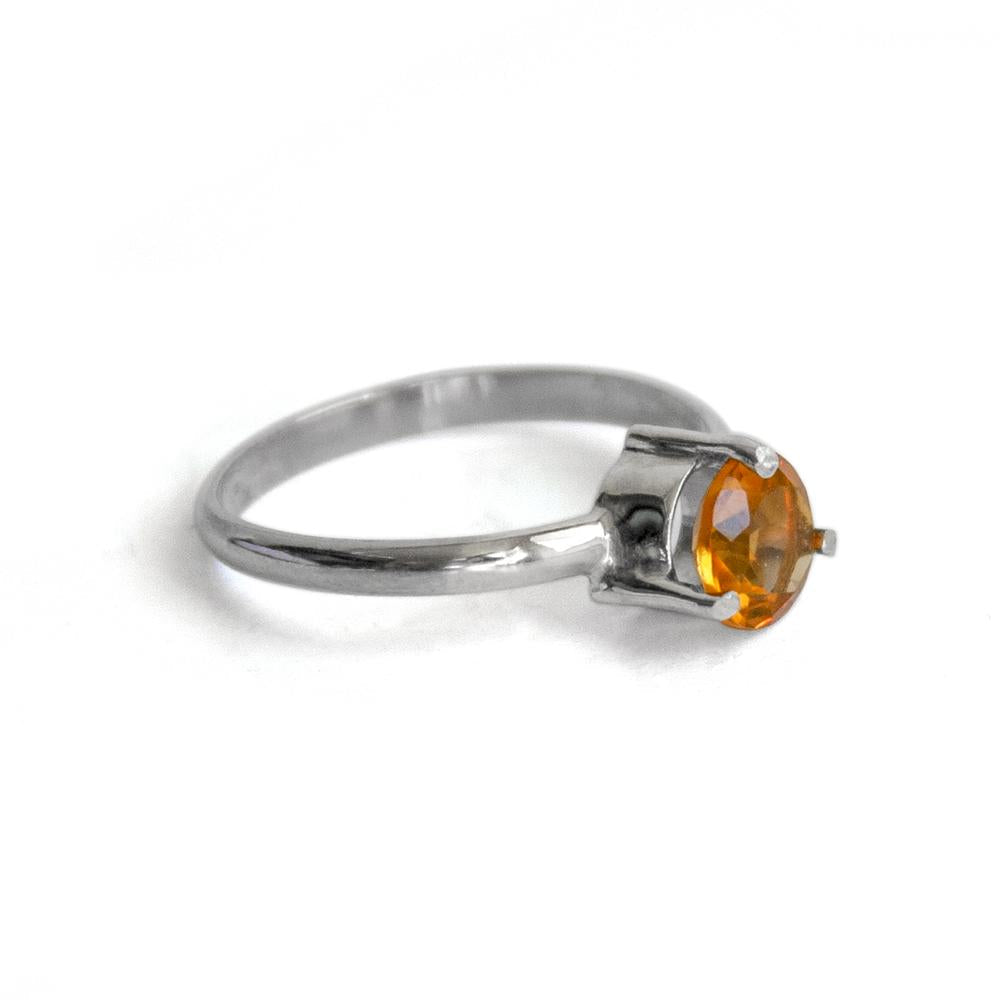 Bague en argent sterling citrine, taille ronde, pierre de naissance de novembre