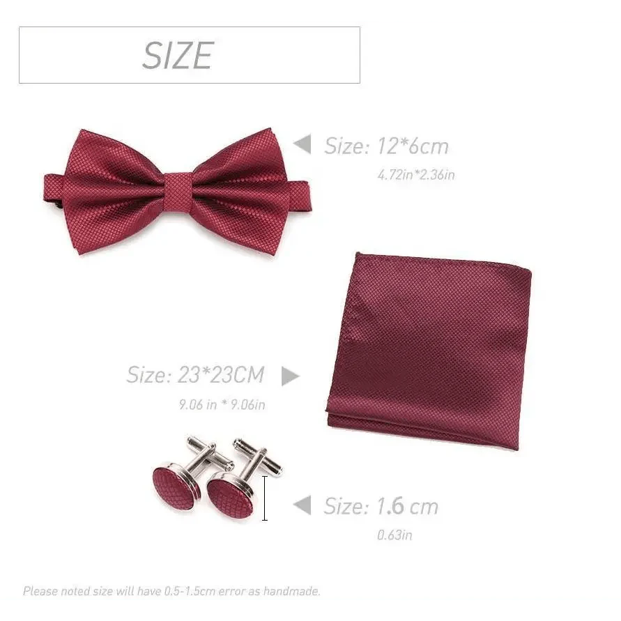 Classic Men Bowtie Cufflinks Set Casual Men's Fashionable Style Solid Color Bowties Elegant Accessories