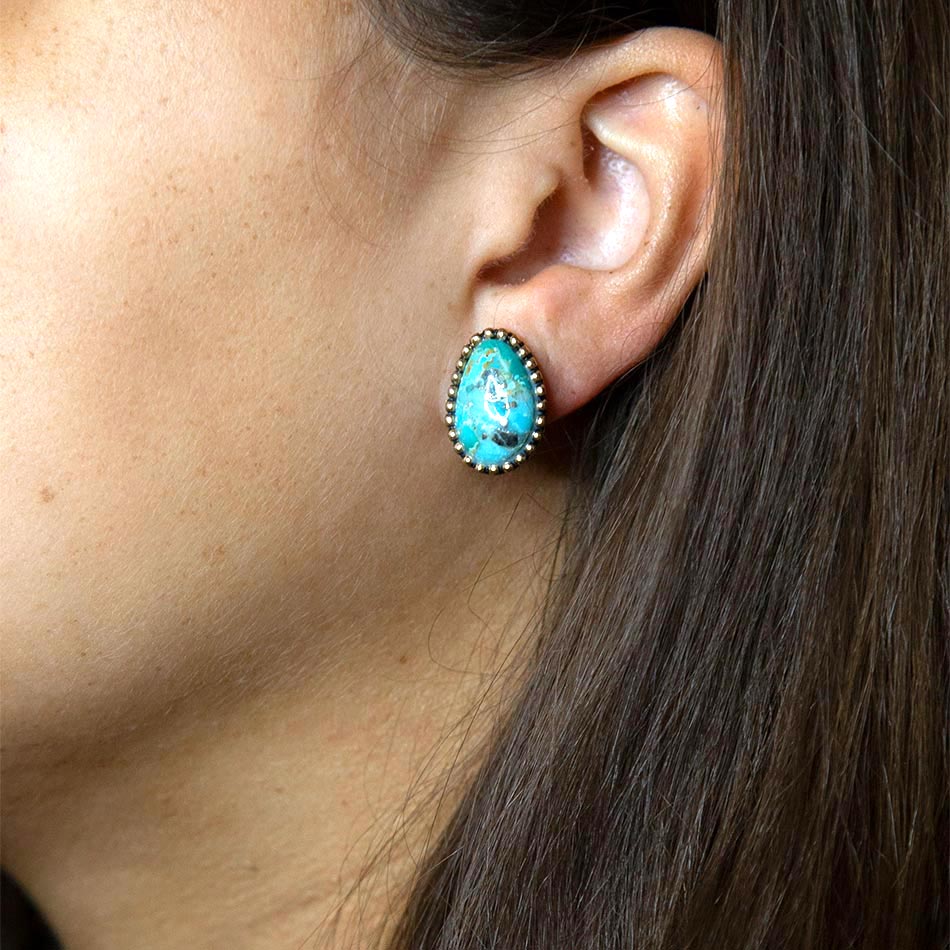 Clip On Blue Turquoise Golden Earrings - ThisandThatShoppe