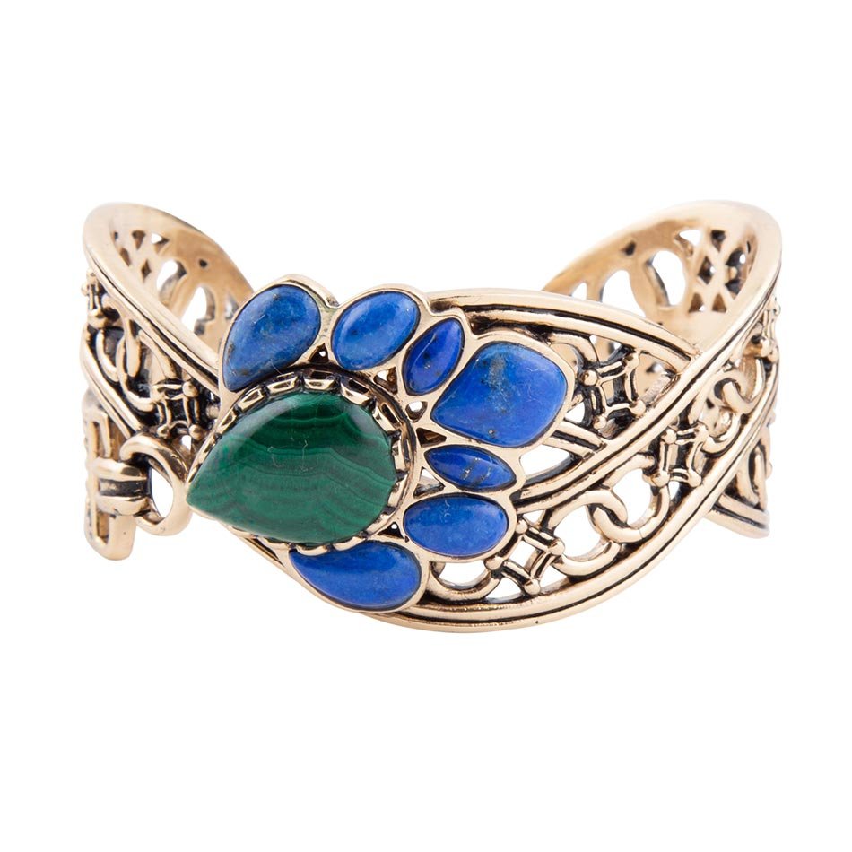 Cognate Green Malachite and Blue Lapis Golden Cuff Bracelet - ThisandThatShoppe