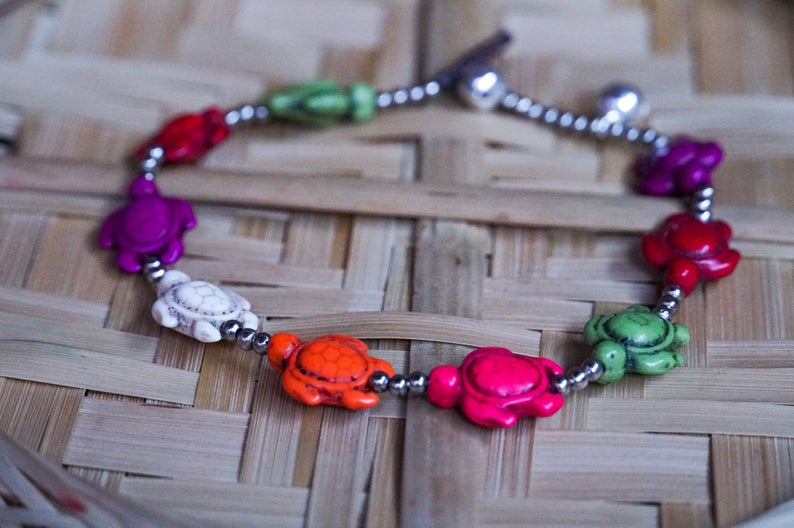 Cheville Bohème Tortue Colorée en Argent pour l'Été à la Plage