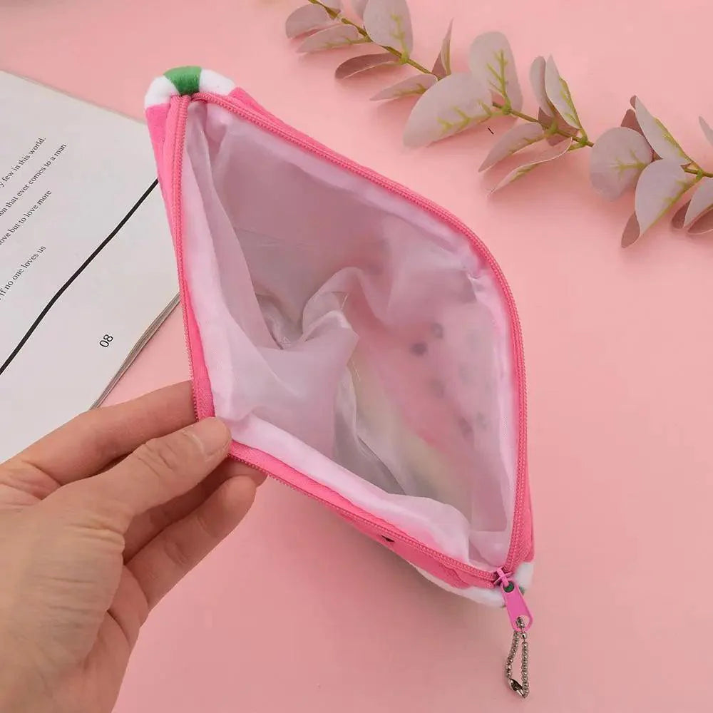 Colorful Watermelon Shaped Plush Soft Students Pencil Case Makeup Pouch Cute Design