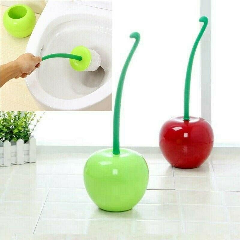 Creative Lovely Cherry Shape Lavatory Brush Toilet Brush And Holder Set Cleaning Bathroom Toilet Accessories Cherry Shape Toilet Brush Standing Toilet Brush Set Compact Household Bathroom Cherry Toilet Brush