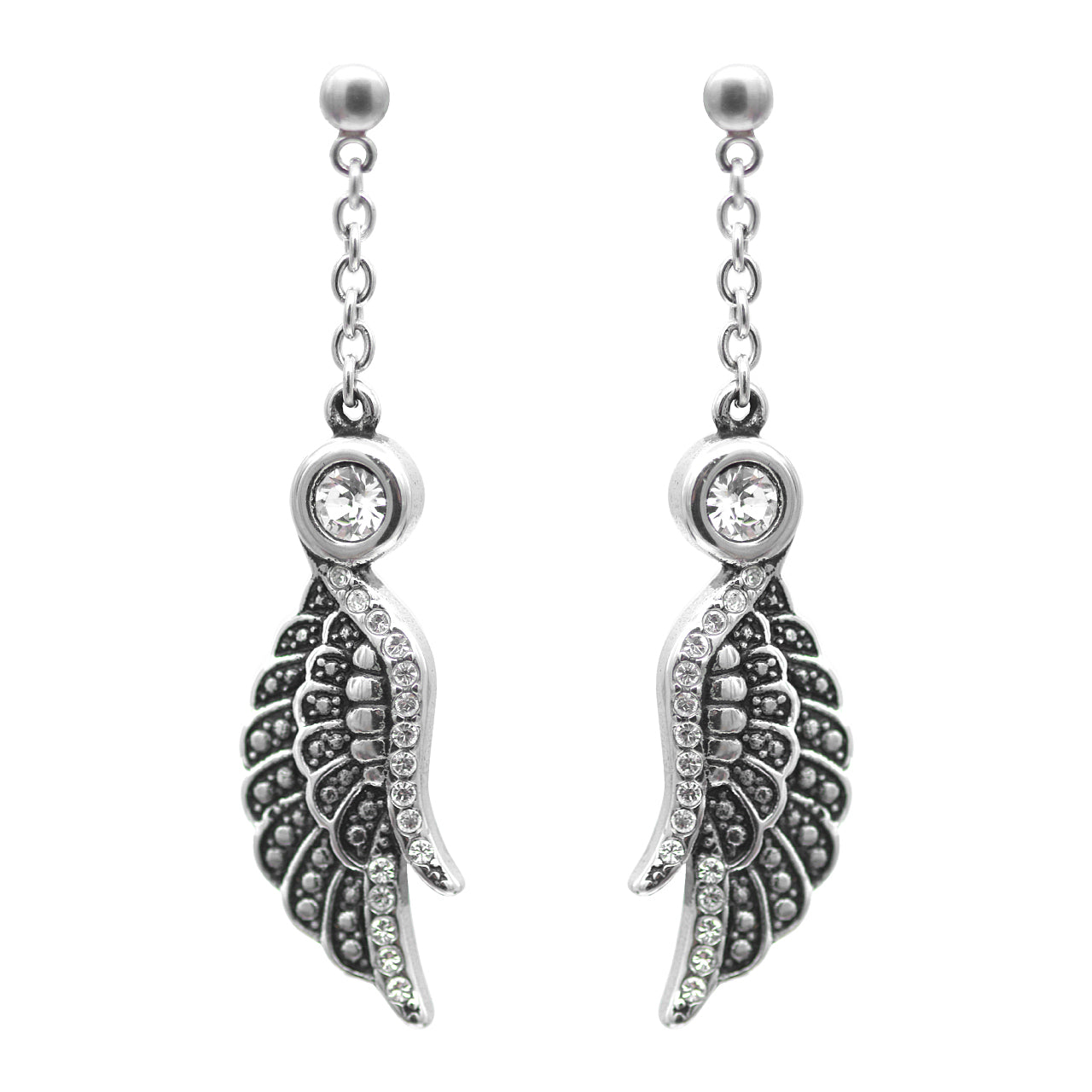 Crystal Silver Dangle Wing Earrings Shimmering Angel