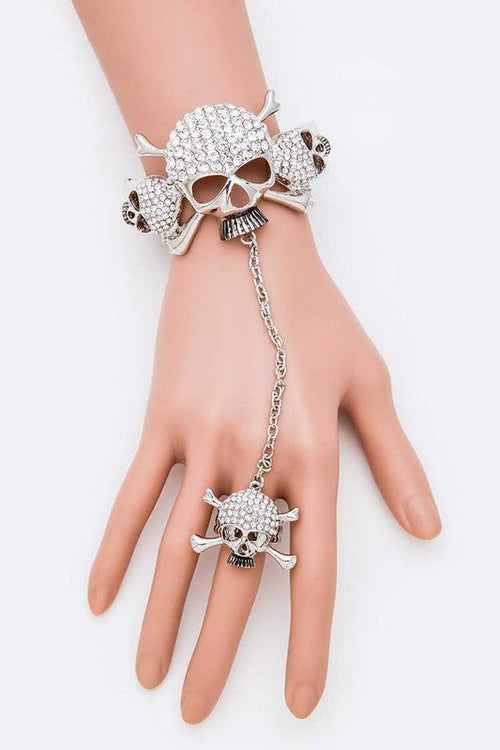 Kristall Totenkopf Armreif Ring Set Vergoldet Gothic Schmuck