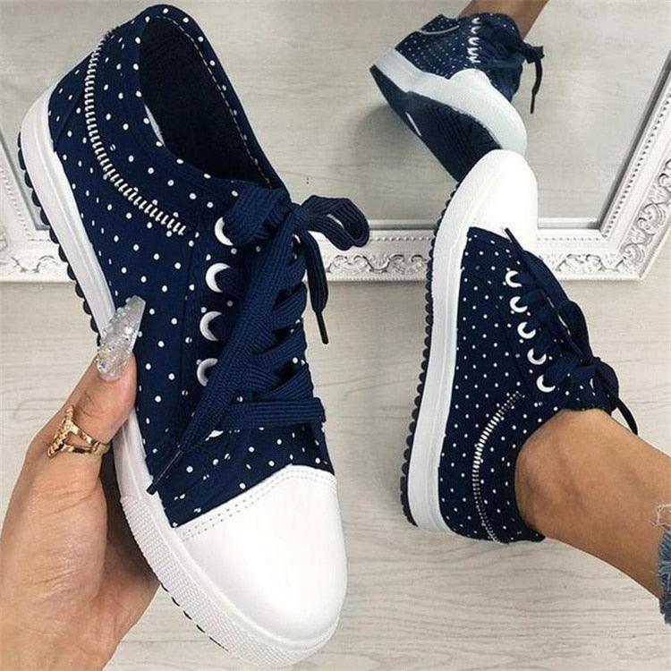Cute Blue Women Fashion Shoes Summer Casual Design Lace Breathable Platform Flat Woman Sneakers Walking Lace-up Comfortable Walking Footwear Fashion Sneakers