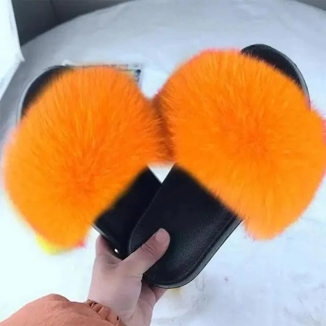 Cute Fluffy Ladies Indoor Warm Slippers Furry Luxury Flip Flops Women's Fashion Flat Soft Flip Flops