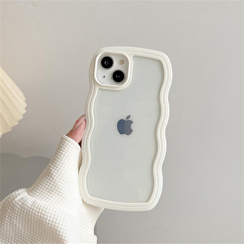 Cute Transparent Curly Wave Phone Case For iPhone 14Pro 13 12 11 Pro Max X XR XS Max Candy Color Shockproof Clear Hard Cover Shockproof Popular Wavy Stylish Phone Case