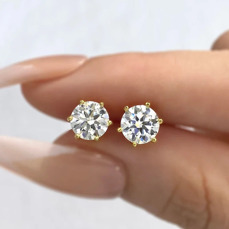 Boucles d'oreilles clous en Moissanite couleur D 0,1-2 carats, certifiées, créées en laboratoire, argent sterling 925