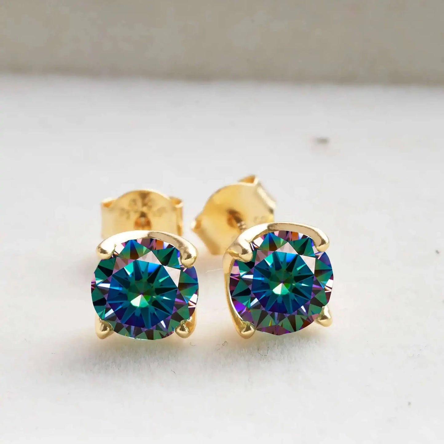 Boucles d'oreilles clous en Moissanite couleur D, Argent sterling 925, Plaqué or 18 carats pour femme