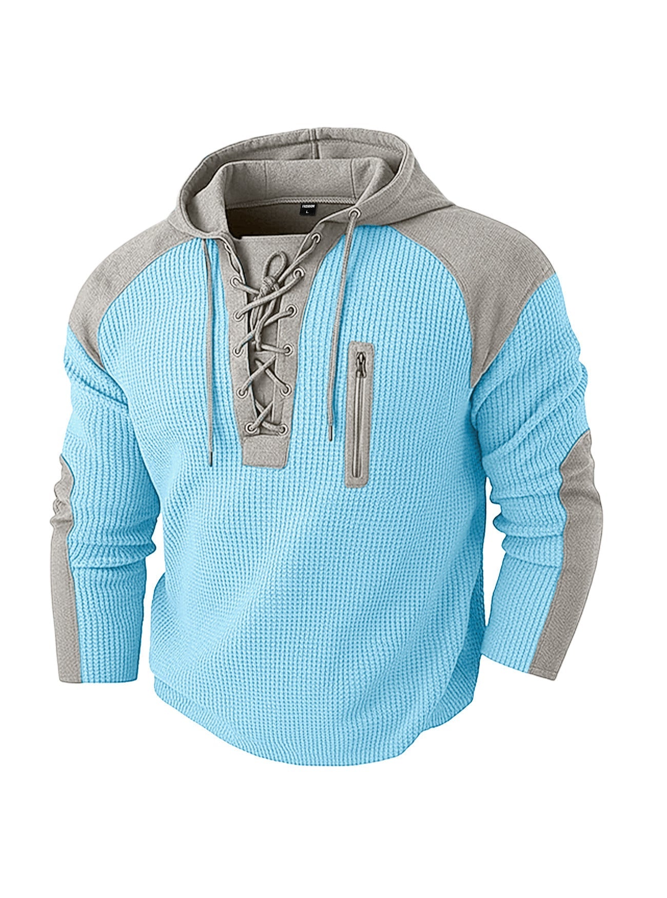 Mens Drawstring Hoodie Waffle-Weave Sweatshirt