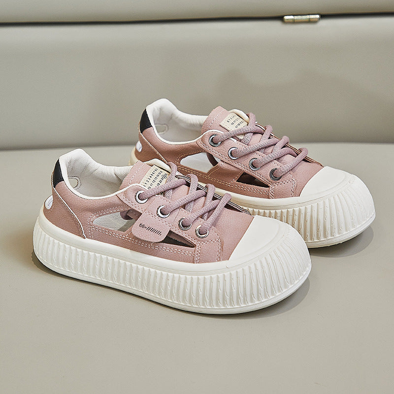 New Breathable Womens Hollow-out Casual Sneakers Chunky-soled Versatile White Shoes