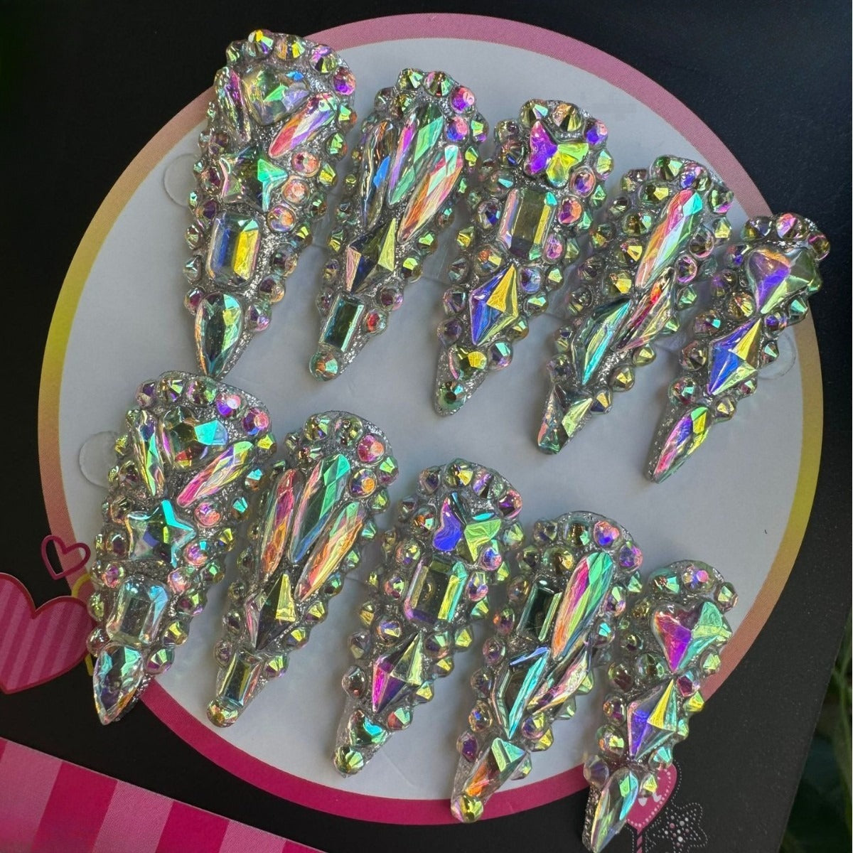 Glittering Handmade Press on Nails K9 Aurora AB Symphony Full Diamond Long Tip High Quality Wear