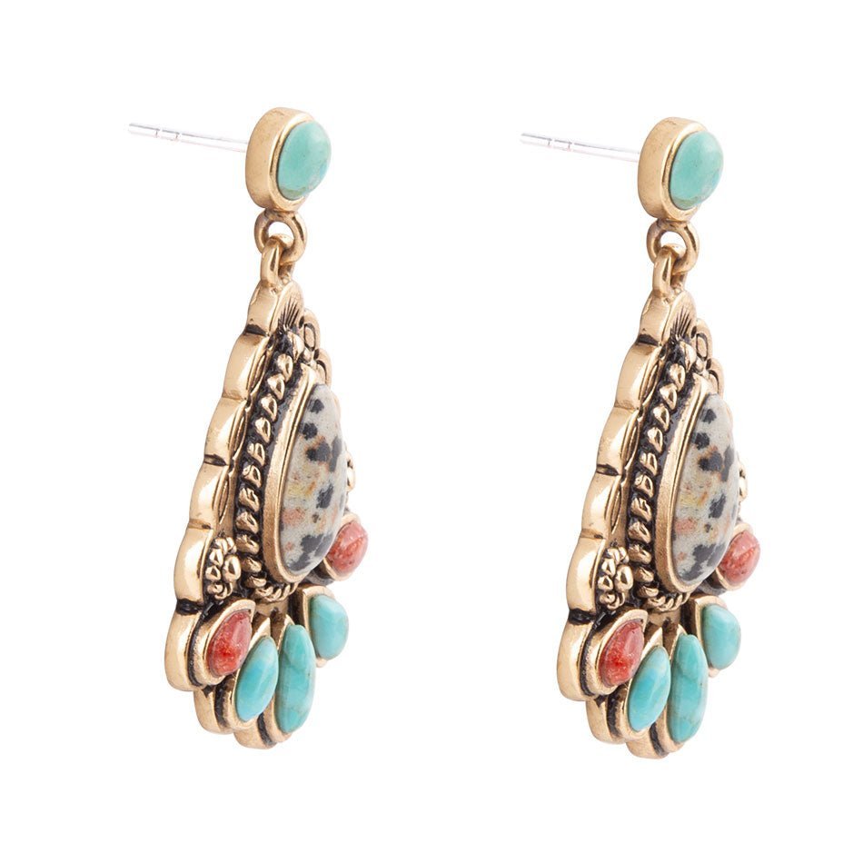 Dalmatian Jasper Colorful Golden Drop Earrings - ThisandThatShoppe