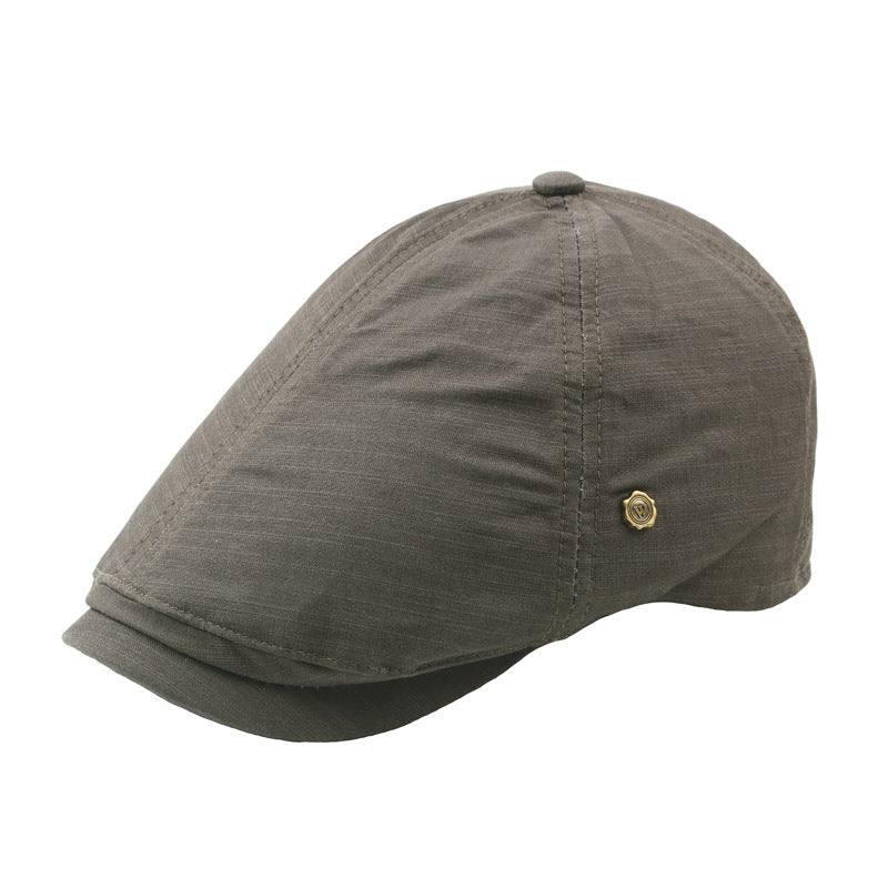 Plaid Men's Flat Cap Retro W Copper Button Beret