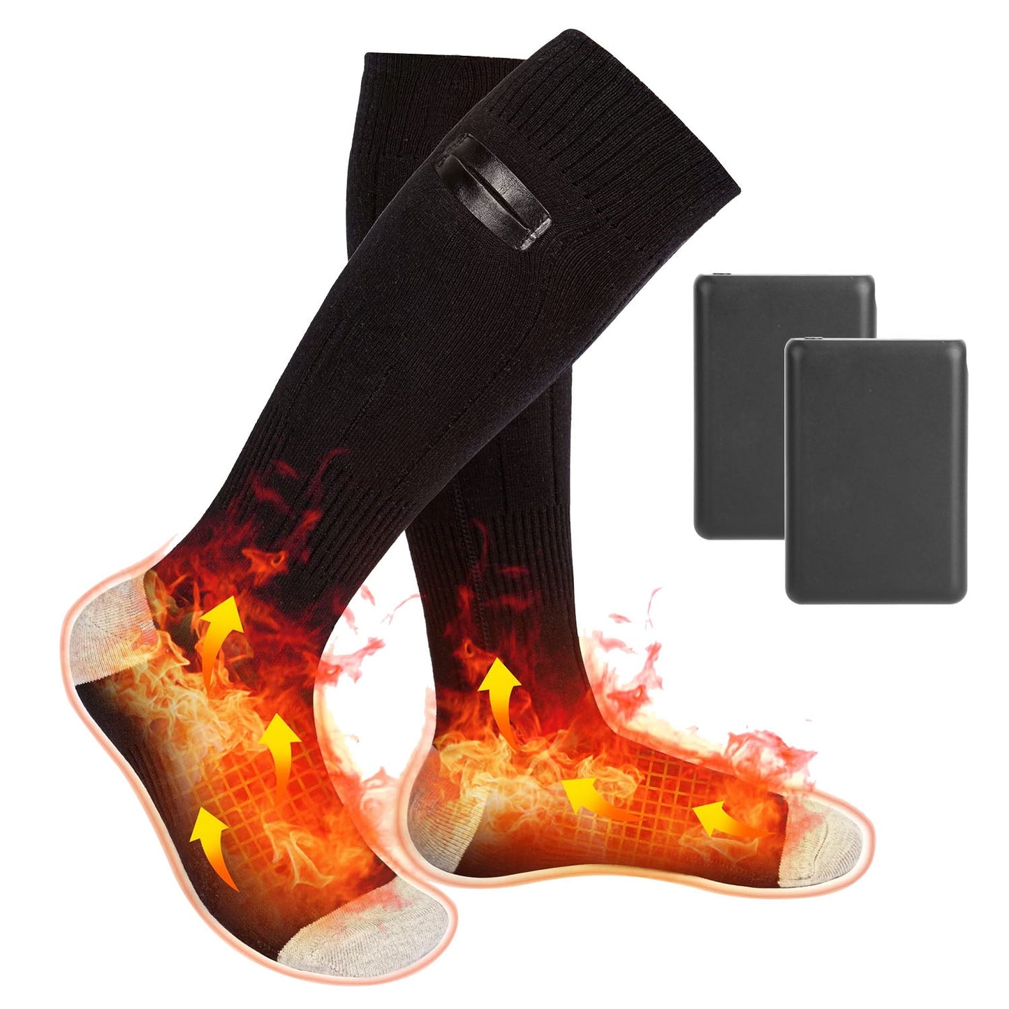 Elektrische Heizsocken für Damen und Herren, batteriebetriebene, wiederaufladbare Heizsocken mit 4 Temperaturstufen, für drinnen und draußen, maschinenwaschbar