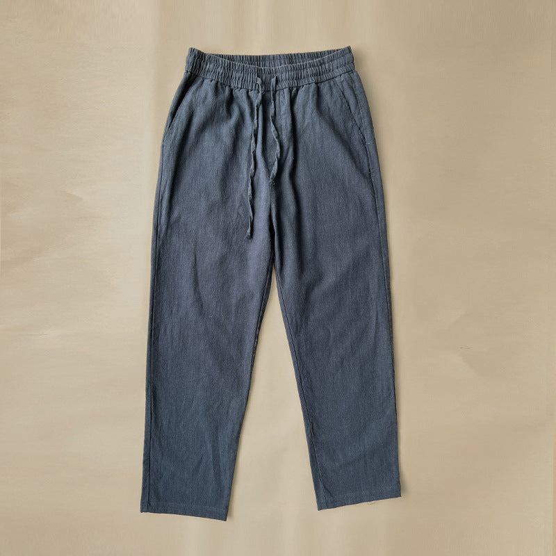 White Loose-fitting Straight-leg Lightweight Cotton-linen Casual Trousers