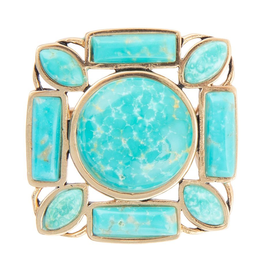Deco Green Turquoise Golden Statement Ring - ThisandThatShoppe