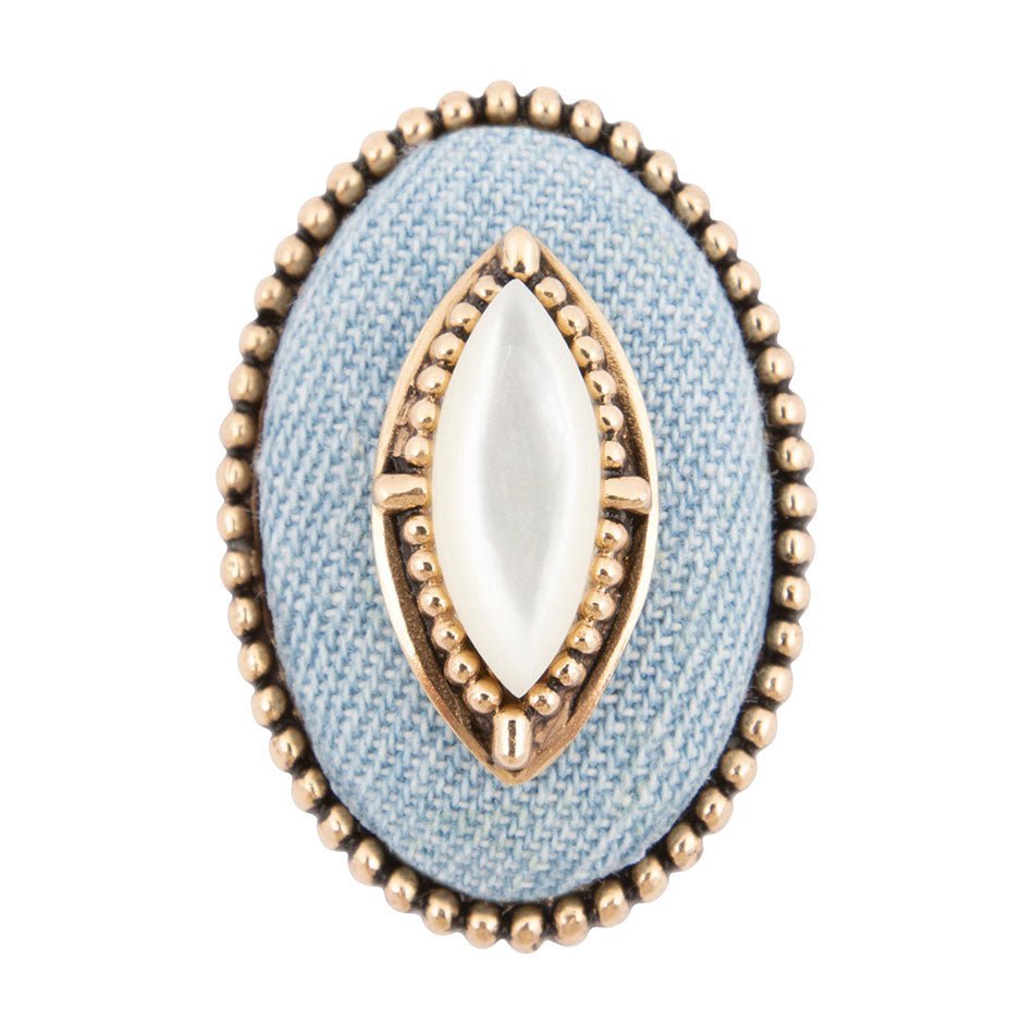 Denim Dreams White Mother of Pearl Golden Statement Ring - ThisandThatShoppe