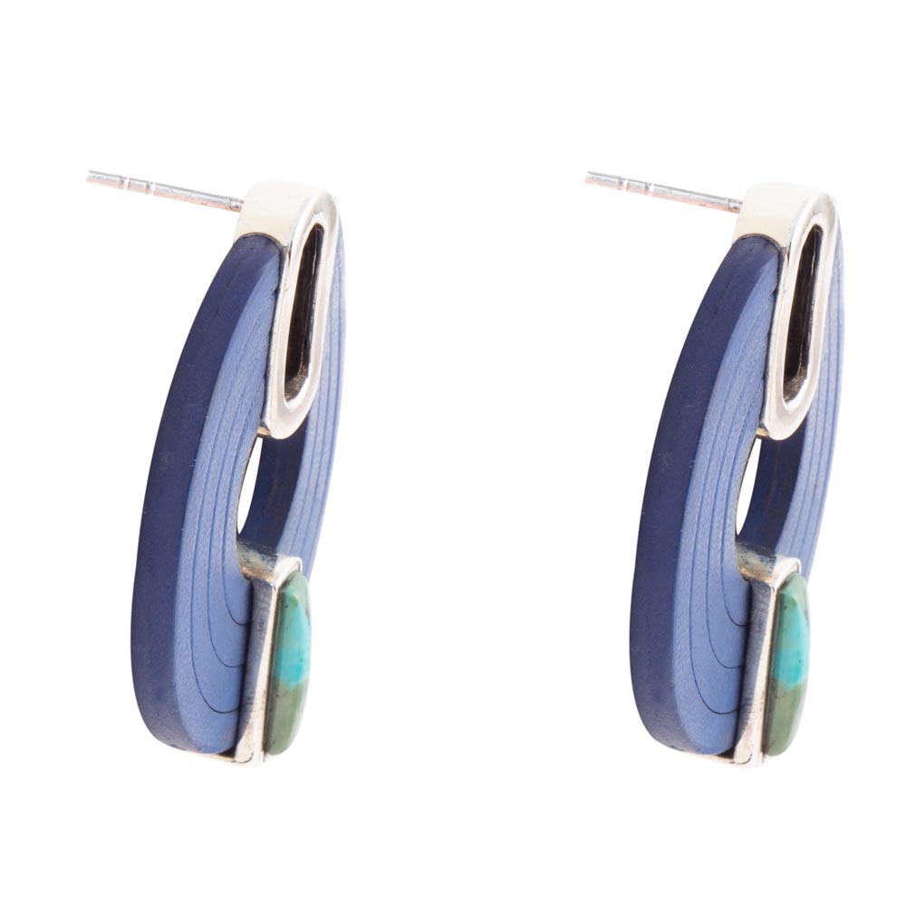 Discus Blue Turquoise and Leather Sterling Silver Earrings - ThisandThatShoppe