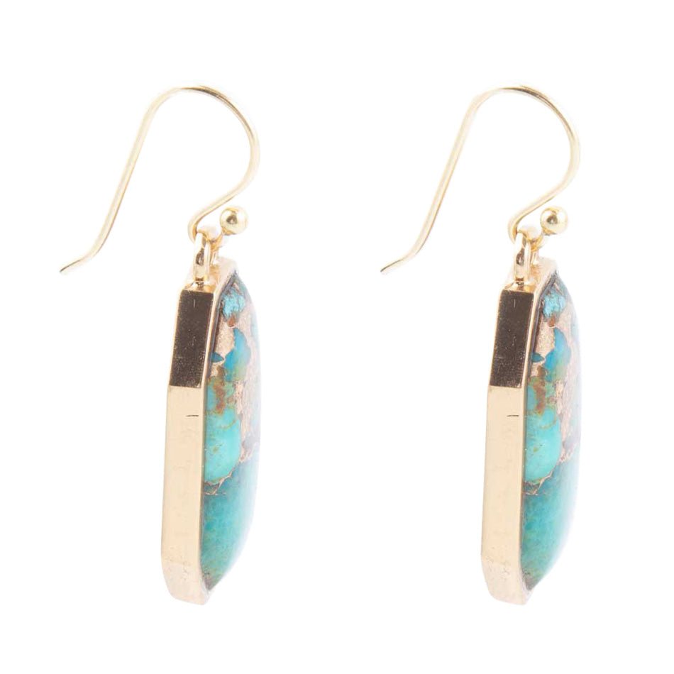 Dolce Teal Blue Turquoise Matrix Golden Drop Earrings - ThisandThatShoppe