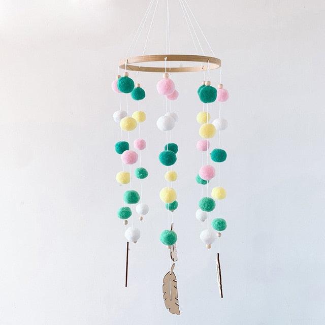 Dream Catcher Nordic Baby Room Wind Chime Bed Bell Decor Wool Ball Kids Bedroom Lovely Wooden Bead Bed Felt Baby Ceiling Mobiles Toys Infant Nursing Accessories Wall Hanging Decoration Ornaments Photography Prop