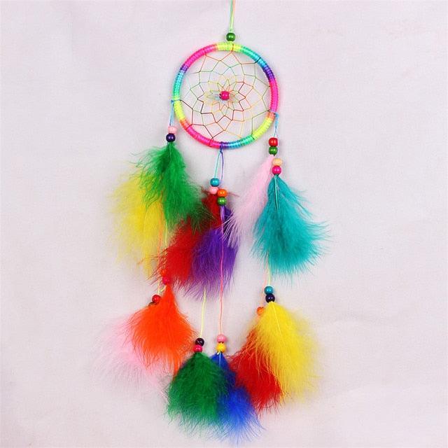 Dream Catcher Wall Decor with White Feathers Indian Style Dream-catcher Moon Handmade Wind Chimes Wall Ornament Girls Room Decoration Feather Dream Catcher For Kids Women Wedding Bohemian Wall Decor