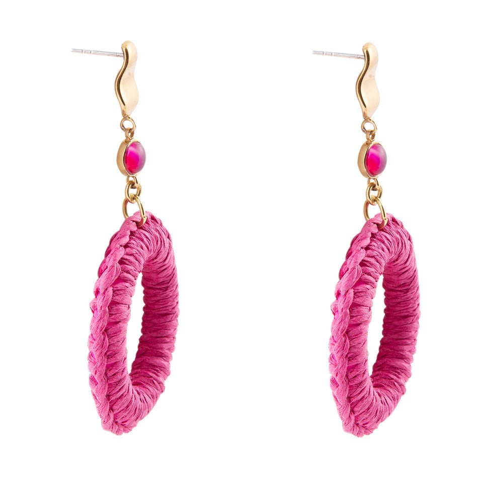 Dreams Pink Magenta Agate Woven Ring Golden Earrings - ThisandThatShoppe
