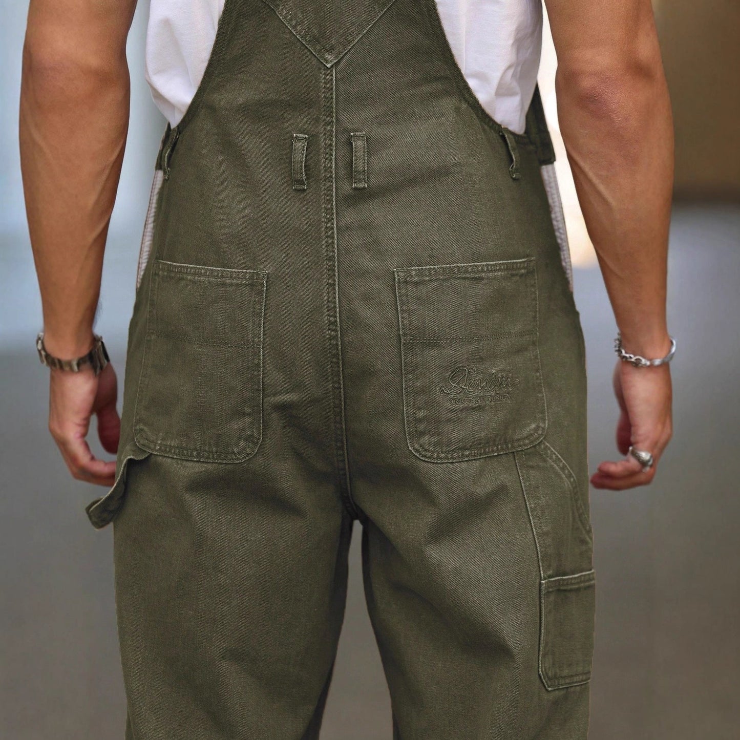 Fashionable Casual Street-style Suspender Jeans Workwear Pants