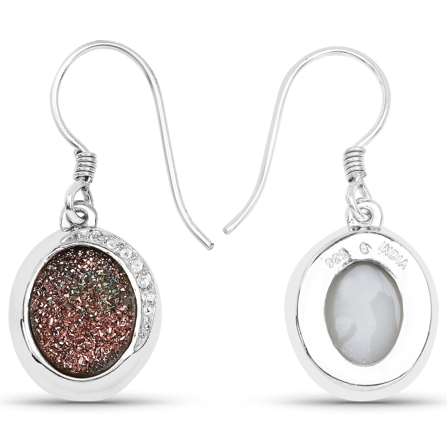 Boucles d'oreilles en argent sterling .925 avec topaze blanche et druse en fleur de cuivre véritable de 4,72 carats