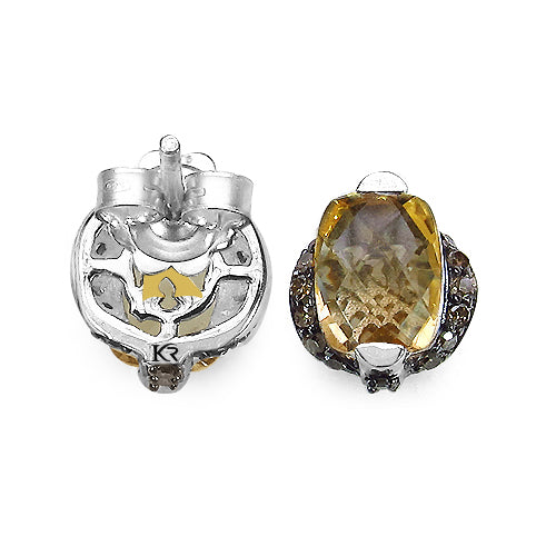 3.14 Carat Genuine Citrine & Black Diamond .925 Sterling Silver Earrings - ThisandThatShoppe