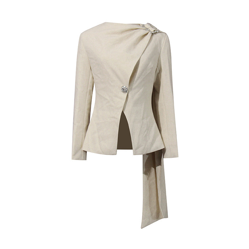 Scarf-collar Blazer Chic Suit Set For Petite Women