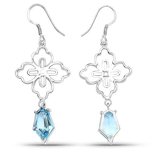 12.82 Carat Genuine Swiss Blue Topaz .925 Sterling Silver Earrings - ThisandThatShoppe