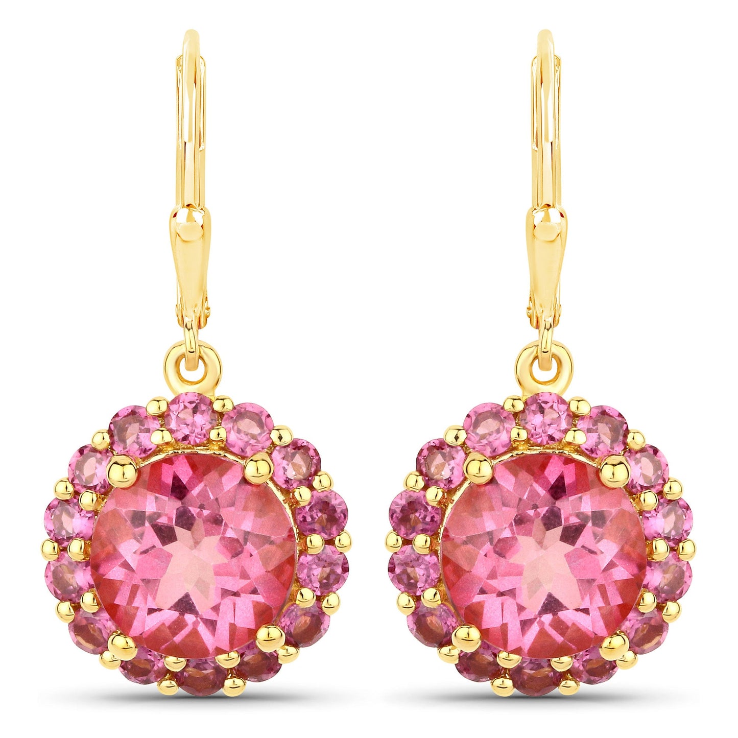 Boucles d'oreilles en argent sterling .925 ornées de topazes roses véritables et de grenats rhodolites totalisant 10,74 carats