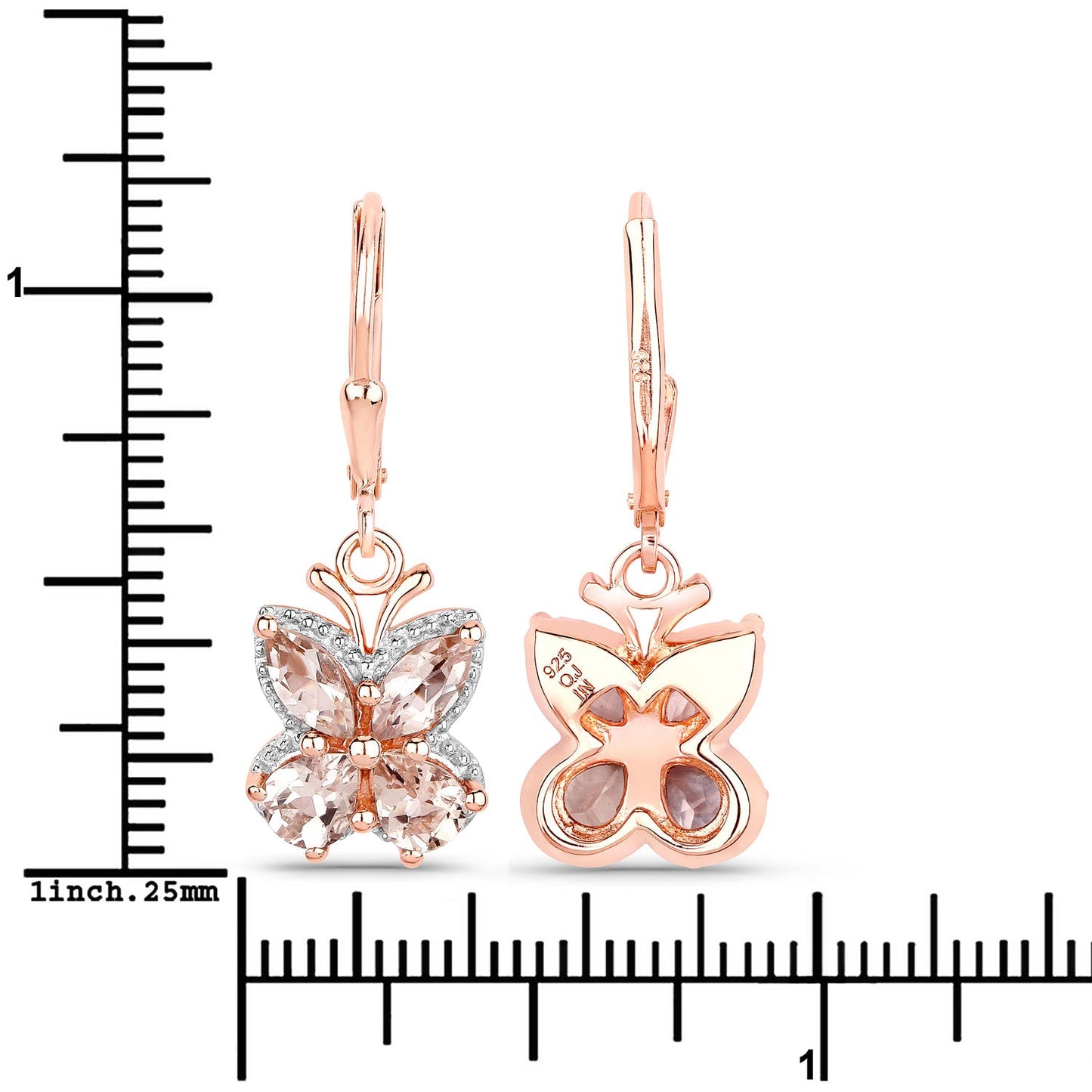 18K Rosévergoldete 1.88 Karat Echte Morganit .925 Sterling Silber Ohrringe