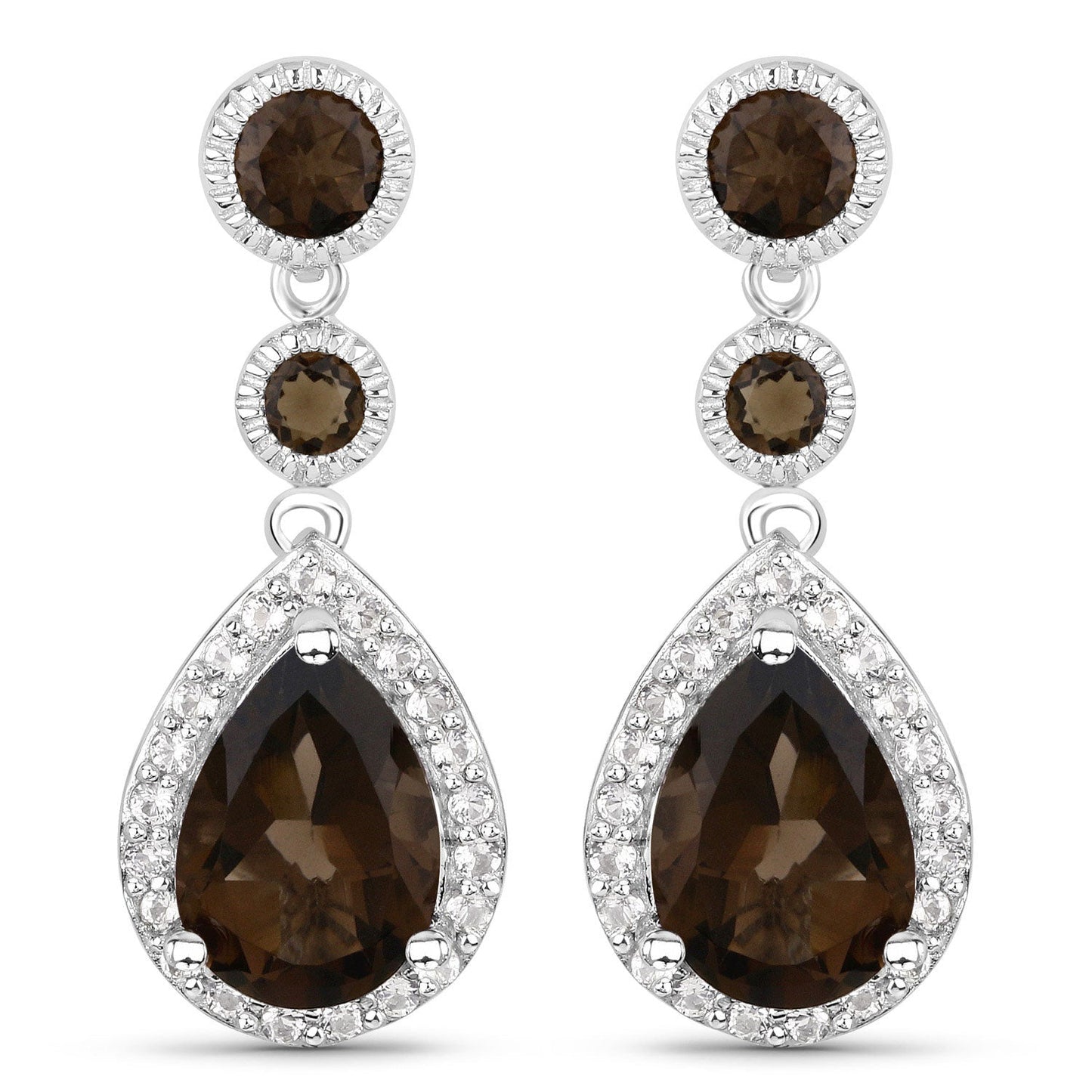 7,34 Karat echter Rauchquarz und weißer Topas, Ohrringe aus 925er Sterlingsilber