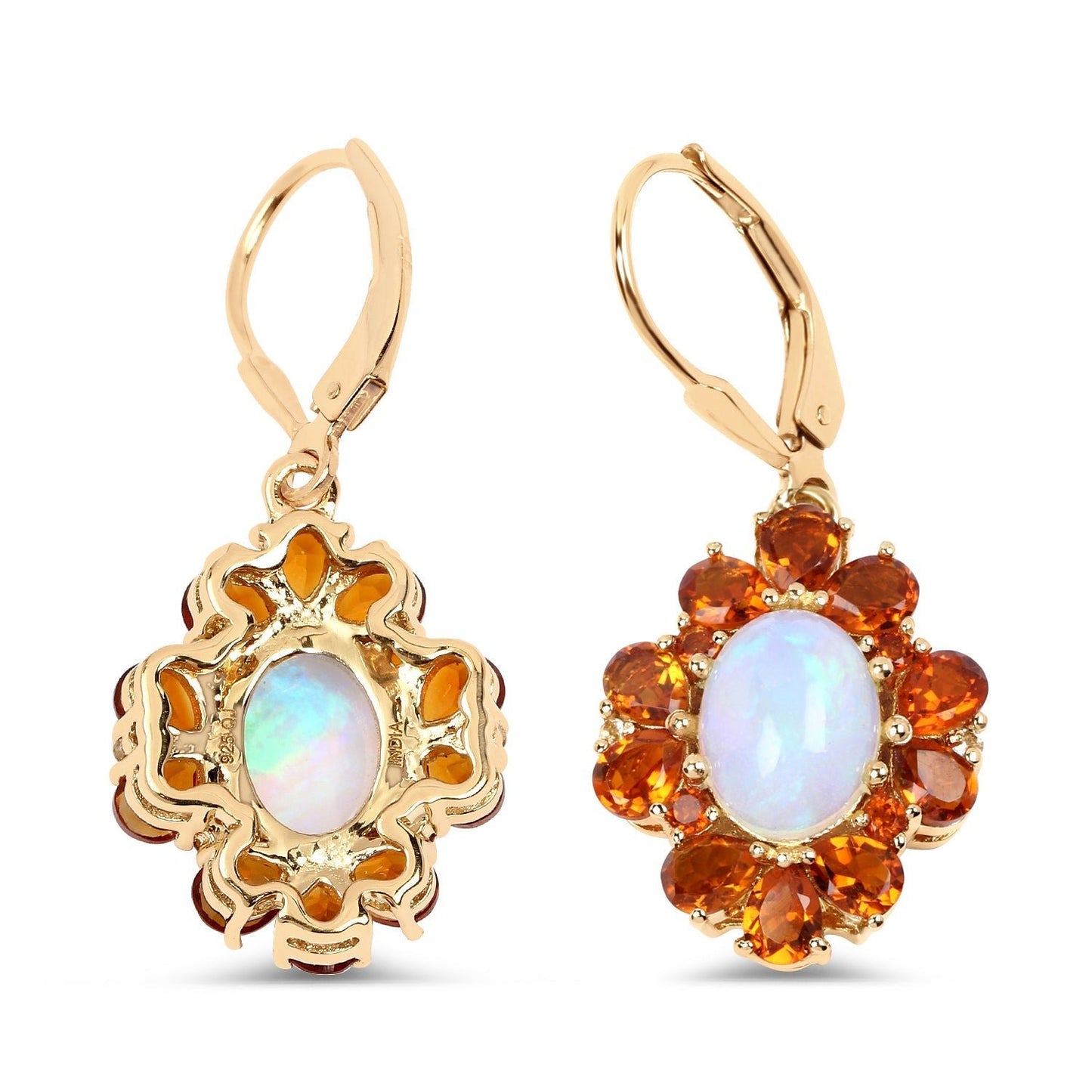 14K Yellow Gold Plate 5.42 Carat Genuine Ethiopian Opal Citrine & White Topaz .925 Silver Earring - ThisandThatShoppe