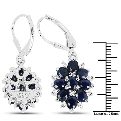 3,94 Karat Blauer Saphir und Weißer Zirkon .925 Sterling Silber Ohrringe