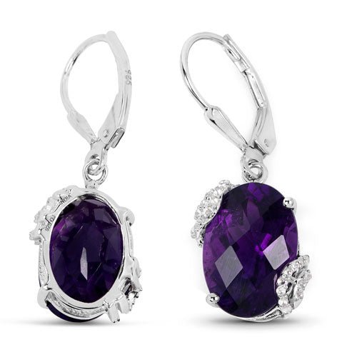 10.18 Carat Genuine Amethyst and White Topaz .925 Sterling Silver Earrings - ThisandThatShoppe