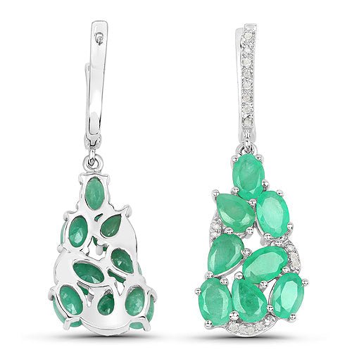 6.69 Carat Genuine Emerald and White Diamond .925 Sterling Silver Earrings - ThisandThatShoppe
