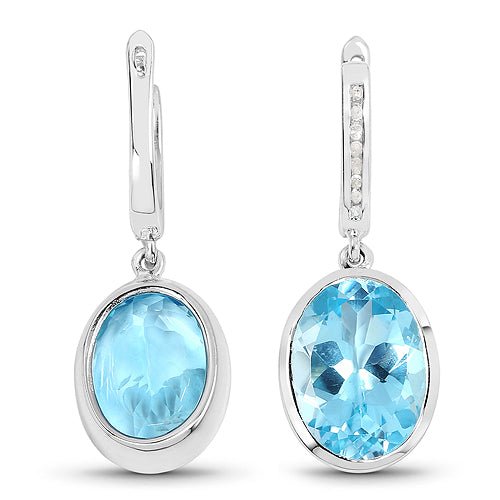 15.13 Carat Genuine Blue Topaz and White Diamond .925 Sterling Silver Earrings - ThisandThatShoppe