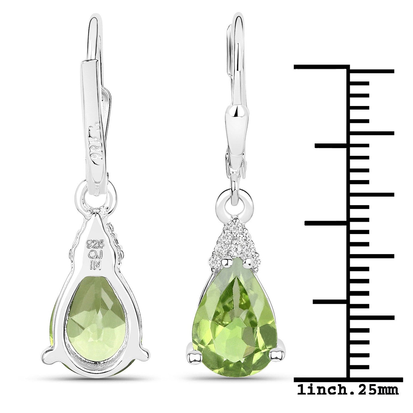 2.80 ct Genuine Peridot and White Zircon .925 Sterling Silver Earrings - ThisandThatShoppe