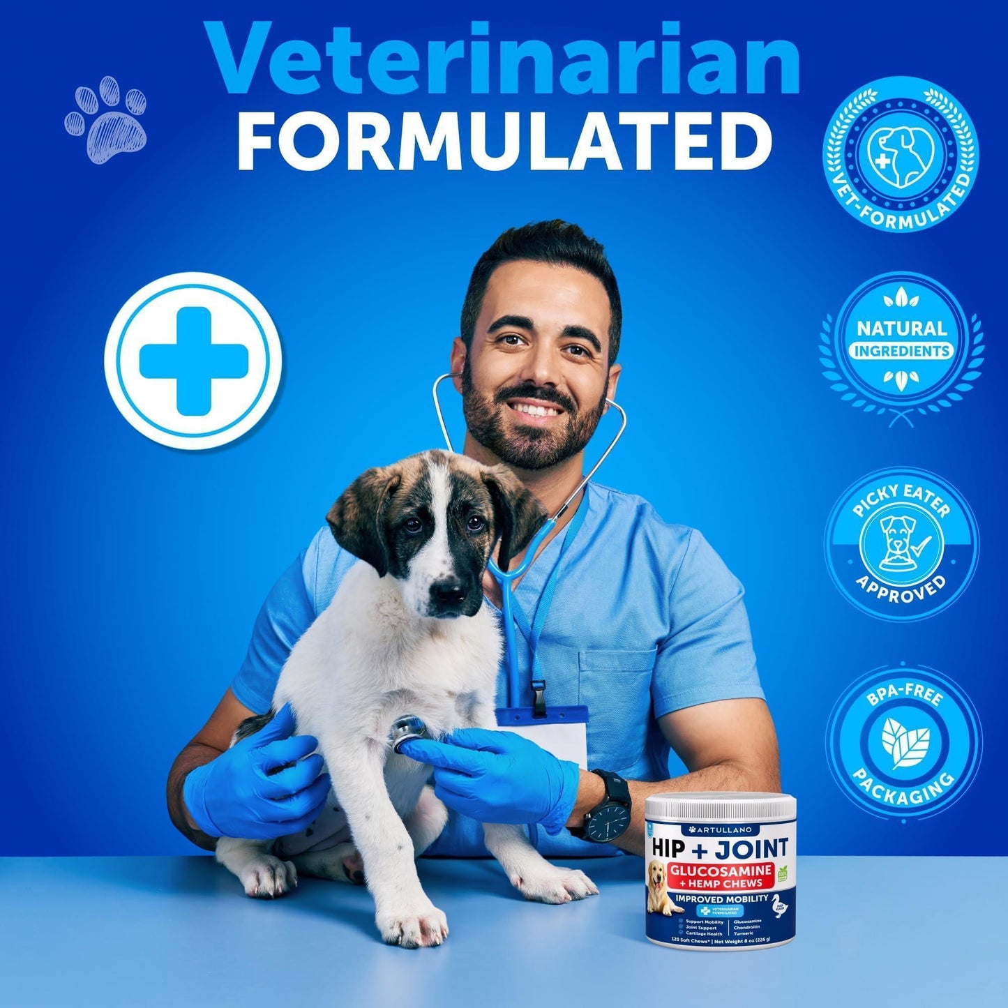Hemp Hip & Joint Supplement for Dogs 240 Count 2-Pack Glucosamine Chondroitin & MSM