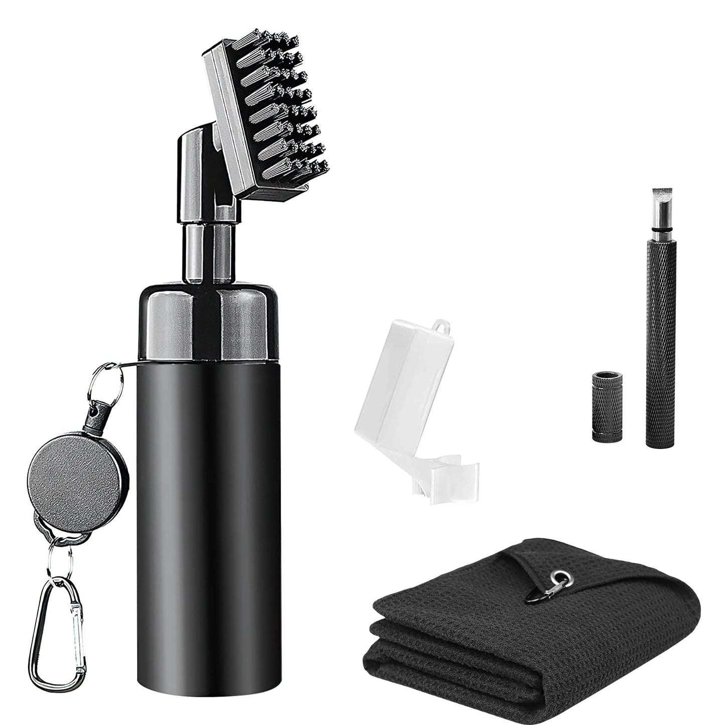 Kit de nettoyage de club de golf 3 en 1, brosse de nettoyage de club de golf avec bouteille d'eau de 150 ml, clip rétractable, affûteur de rainures, serviette de golf, cadeau pour golfeurs