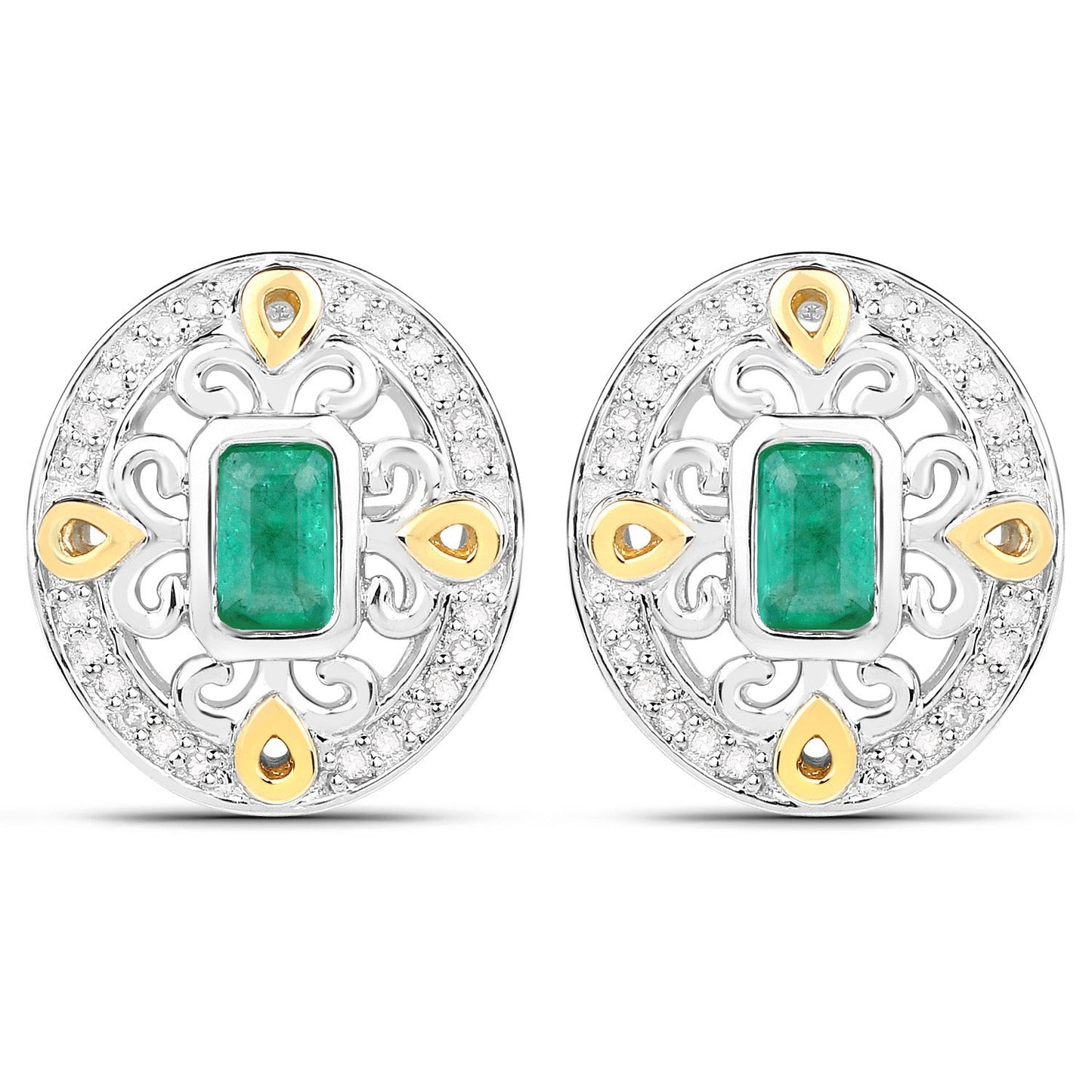 0,69 Karat echter sambischer Smaragd und weiße Diamanten .925 Sterling Silber Ohrringe
