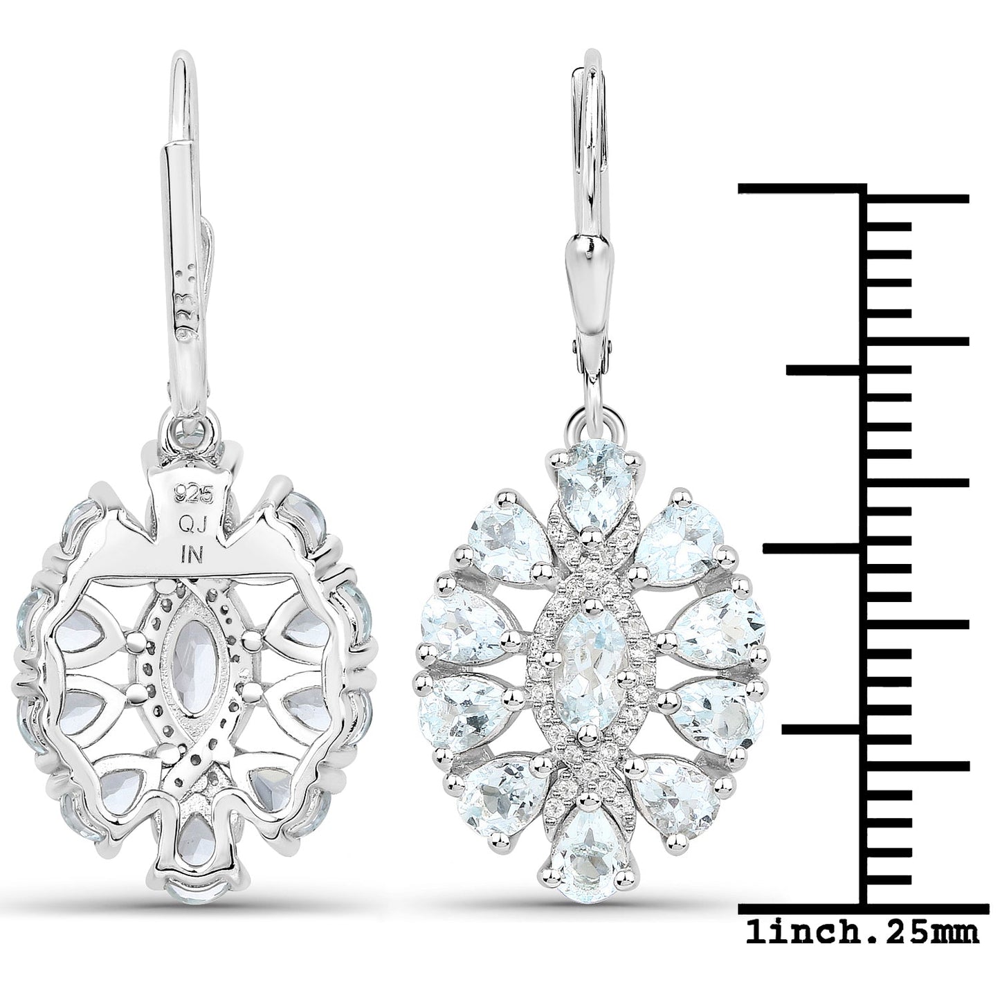 2,93 Karat echte Aquamarin- und weiße Topas-Ohrringe aus 925er Sterlingsilber