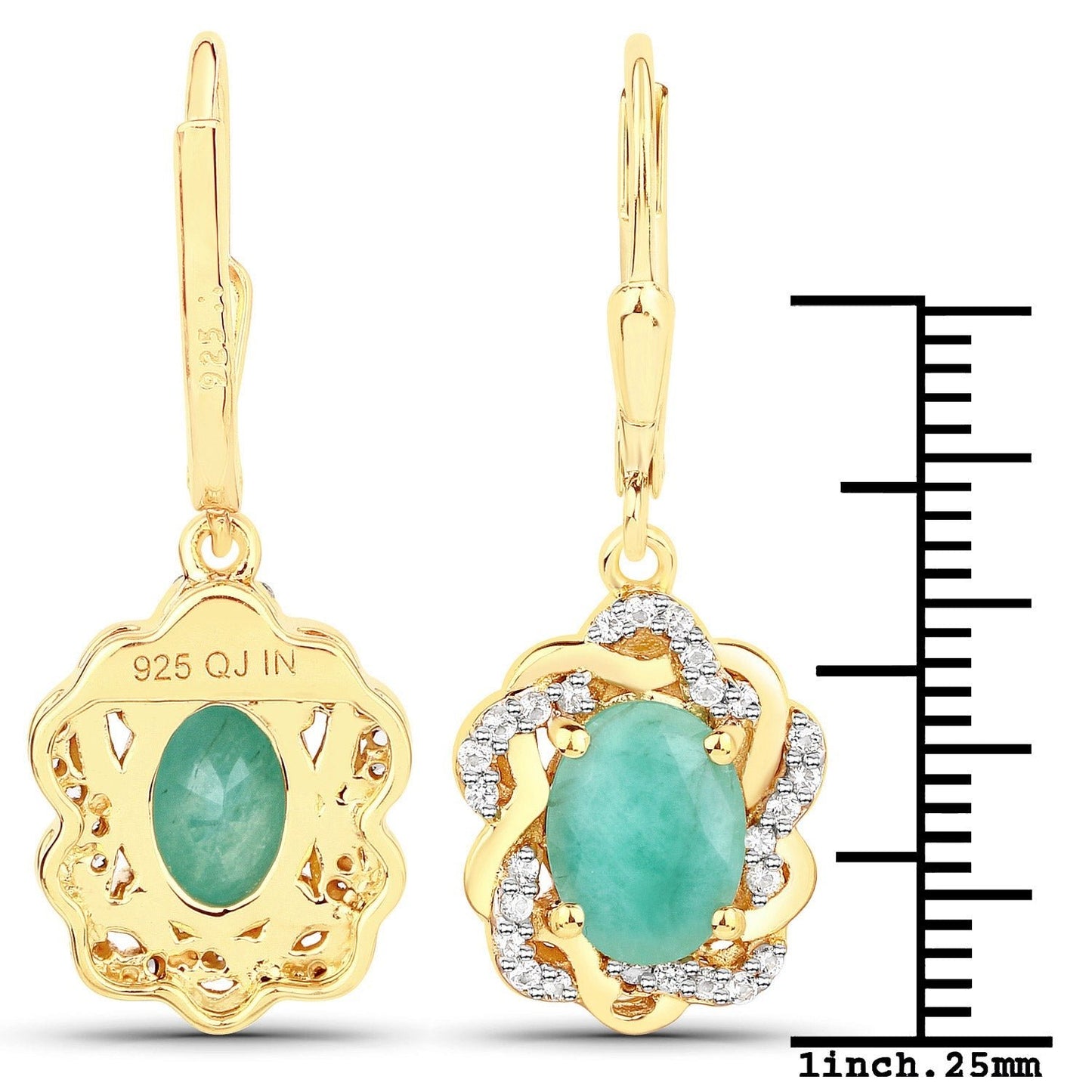 2.36 Carat Genuine Emerald and White Topaz .925 Sterling Silver Earrings - ThisandThatShoppe