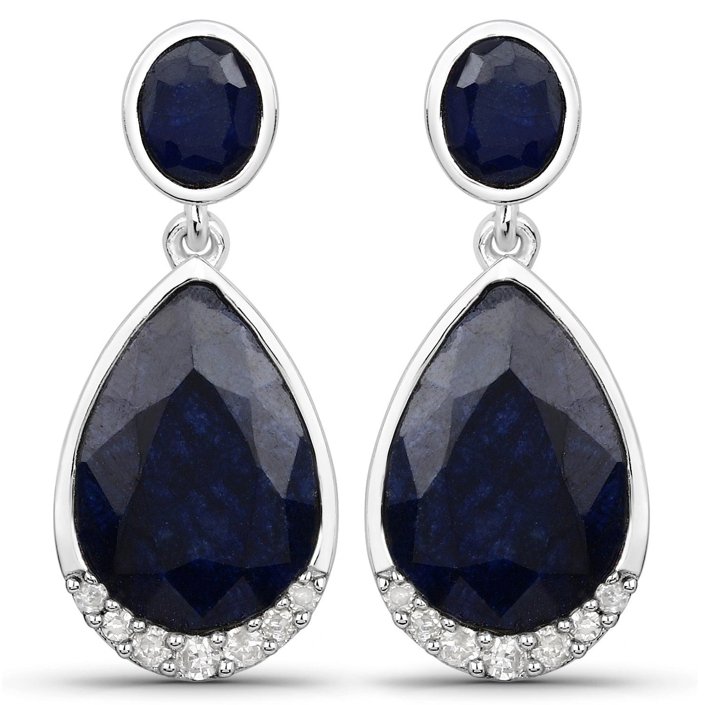 7,90 Karat gefärbter Saphir und weiße Diamanten .925 Sterling Silber Ohrringe